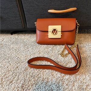 Valentino Tan Leather Crossbody Bag with Gold Chain